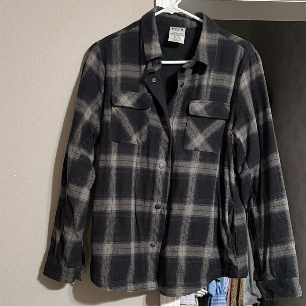 Zyia Charcoal and Light Gray Plaid Shirt